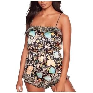 Victoria's Secret Medium Floral Ruffle Shorty Babydoll Romper Pajamas Lingerie